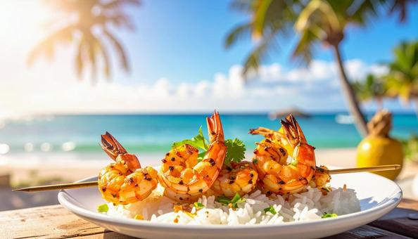 串焼きエビの写真