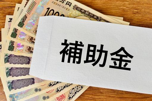 補助金の文字と封筒とお金 補助金の文字と封筒とお金 補助金,助成金,公的支援の写真素材