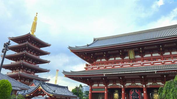 Photo, sensoji temple, five-storied pagoda, temple, 