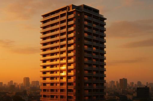 朝日に輝く高層マンション 朝日に輝く高層マンションの写真