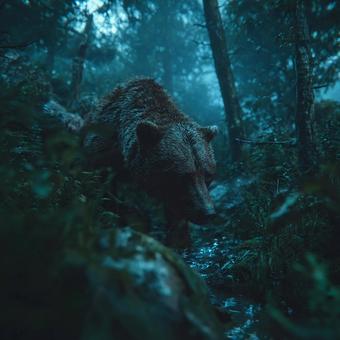 神秘的な森の中のクマ 神秘的な森の中のクマの写真