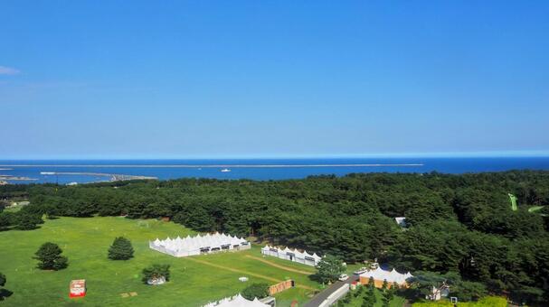 ひたち海浜公園・観覧車からの眺望・鹿島灘 初秋,国営ひたち海浜公園,鹿島灘の写真素材