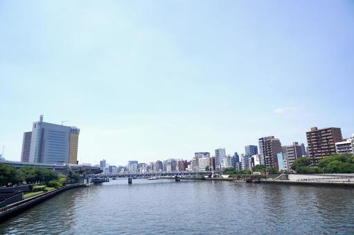 隅田川と都市の眺め 隅田川,川,水辺の写真素材