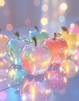 パステルカラーのガラスのリンゴの写真