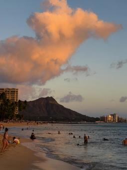 ハワイで海水浴を楽しむ観光客 ハワイ,アメリカ,ホノルル州の写真素材