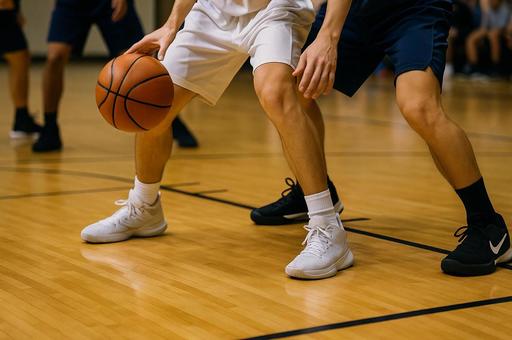 バスケットボールの試合の足元 バスケットボールの試合の足元の写真