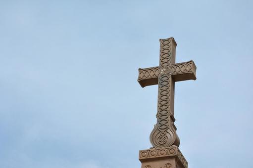 Photo, cross, khachkar, blue sky, 
