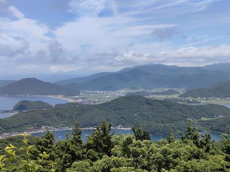 空の絶景：三方五湖レインボーライン 三方五湖,レインボーライン,福井県の写真素材