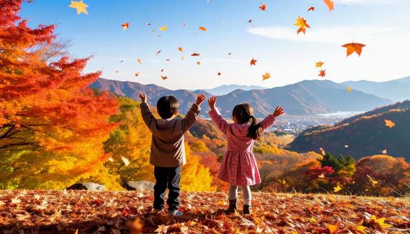 紅葉のなかで遊ぶ子供たち 紅葉のなかで遊ぶ子供たちの写真