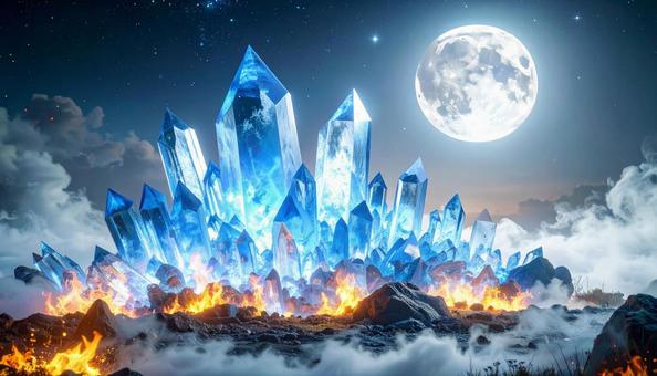 星空と月に照らされるクリスタル群の写真