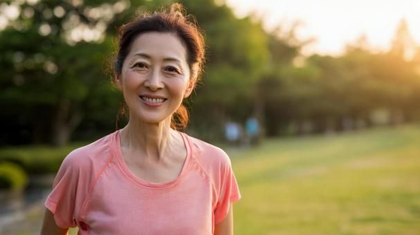 ジョギングをする中年女性4の写真