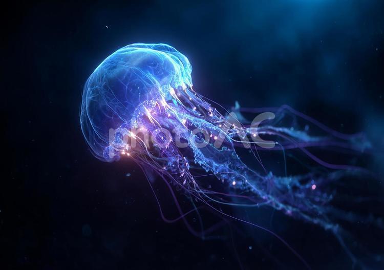 映画のような雰囲気の詳細に描かれたクラゲ クラゲ,深海,海洋生物の写真素材