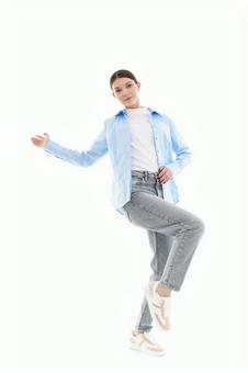 Woman dancing on one leg, JPG