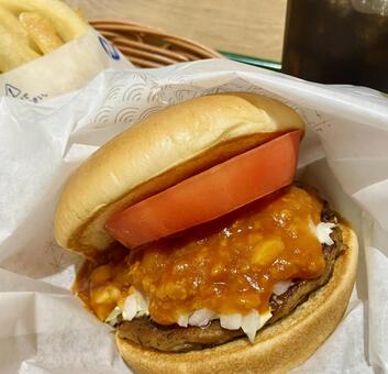 デミグラスソースのハンバーガーとポテト ハンバーガー,デミグラスソース,モスバーガーの写真素材