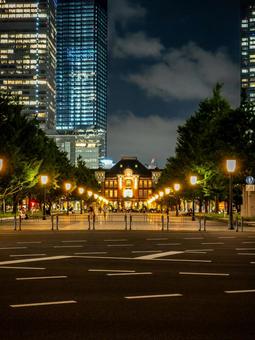 東京駅丸の内駅舎の夜景 東京,丸の内,東京駅の写真素材