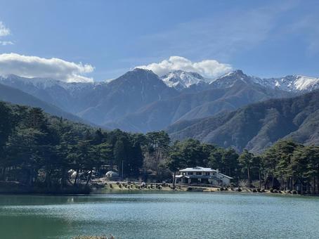 Photo, lake, snow mountain, blue sky, 