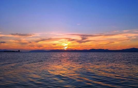 Summer evening view of Lake Shinji, JPG