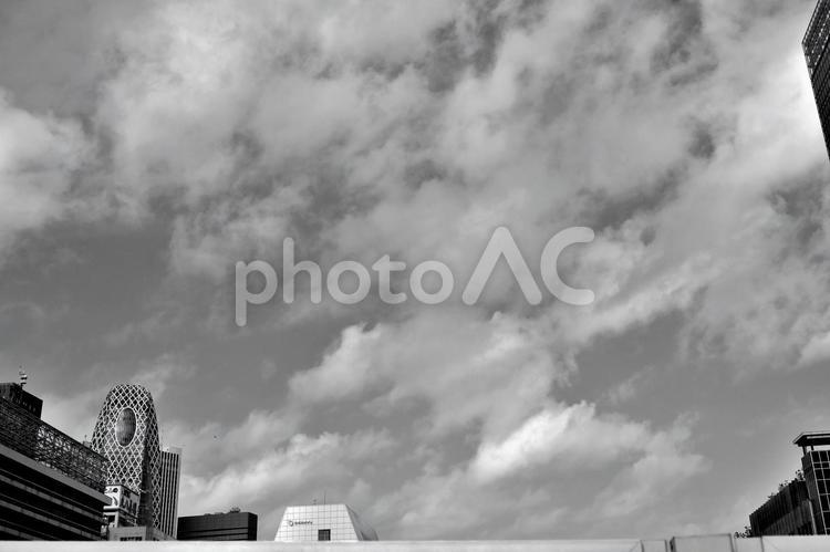 新宿の風景　モノクロ コクーンタワー,コピースペース,テクスチャの写真素材