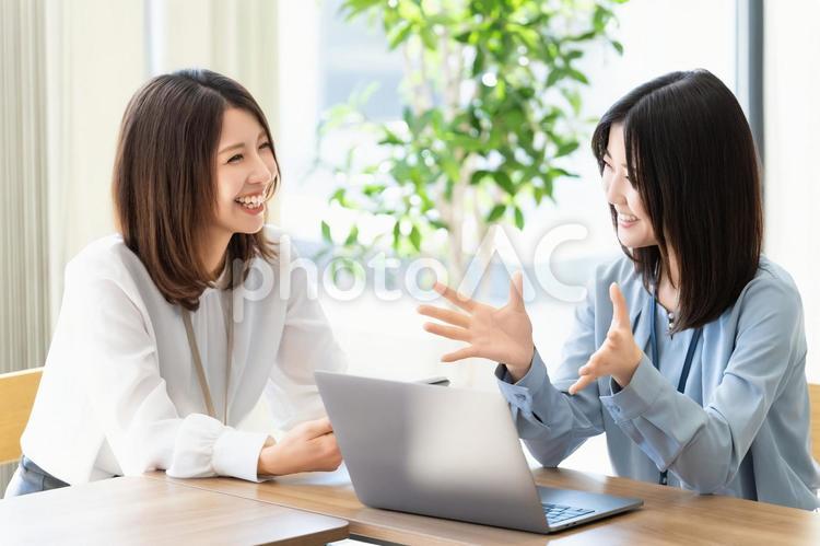 ミーティングをする2人のビジネスウーマン 女性,ビジネス,ビジネスウーマンの写真素材