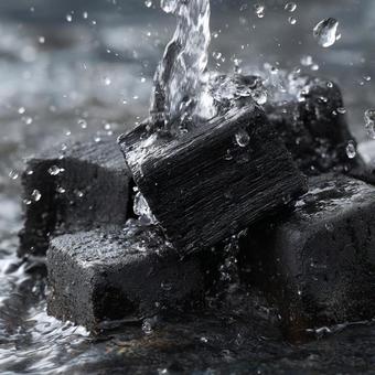 炭に水がかかる自然素材のイメージ 炭に水がかかる自然素材のイメージの写真