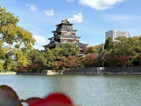 広島城秋 広島市,広島城,内堀の写真素材