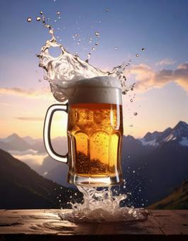 自然背景のビールジョッキの写真