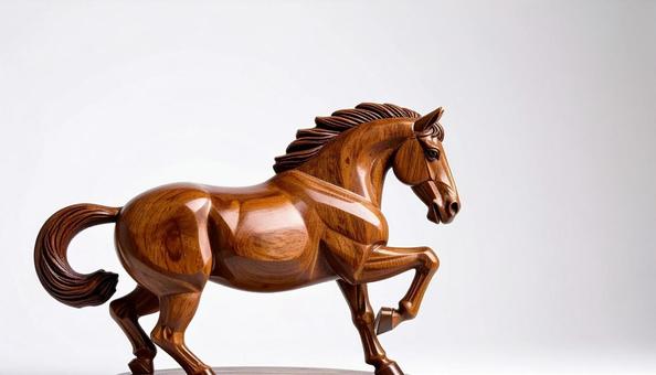 木製の馬の置物　干支　午　白背景の写真