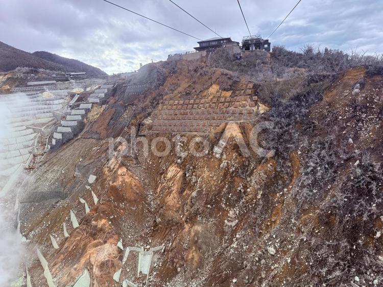 大涌谷のロープウェイ 大涌谷,火山,煙の写真素材