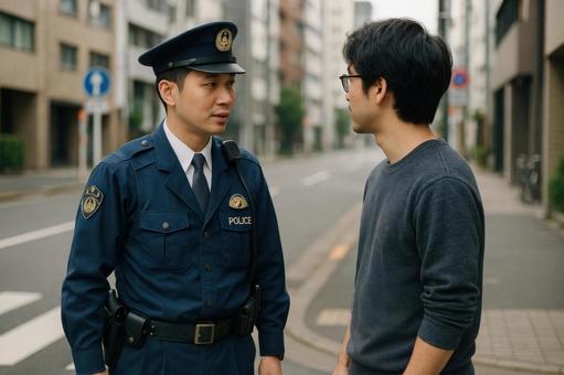 職務質問をする警察官 職務質問をする警察官の写真
