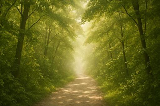 緑に包まれた朝の小径 緑に包まれた朝の小径の写真