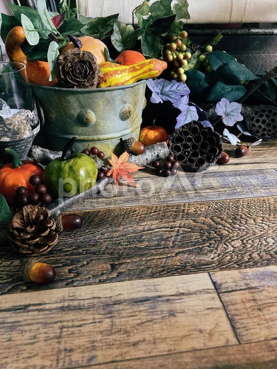 秋のフレーム 秋,南瓜,もみじの写真素材