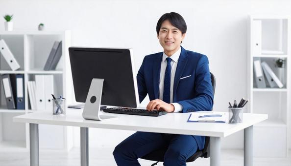 A man working on a computer in an office, rehire, office work, work, JPG