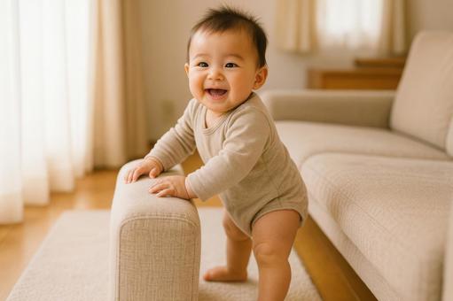 つかまり立ちの赤ちゃん つかまり立ちの赤ちゃんの写真