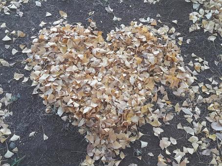 落ち葉で作ったハートの写真