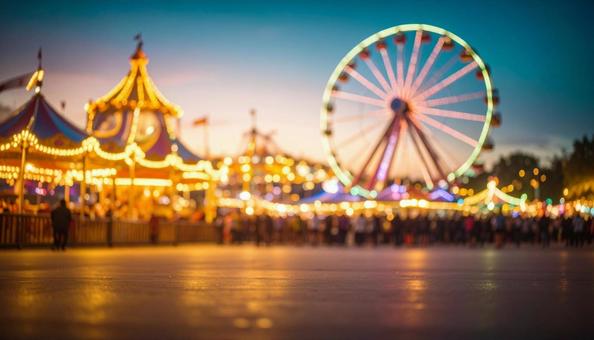 夜の遊園地 夜の遊園地の写真