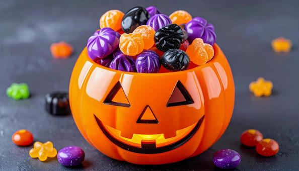 ジャックオランタンのキャンディポットの写真