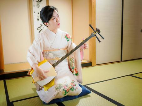 33:三味線を演奏する和服の女性 33:三味線を演奏する和服の女性 三味線,着物,伝統芸能の写真素材