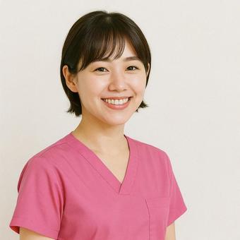 スクラブを着て微笑む女性の写真