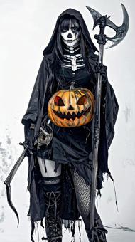 死神に仮装する女性 ハロウィンイベント 死神に仮装する女性 ハロウィンイベントの写真