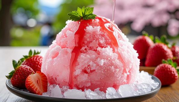 ふわふわした食感のいちごのかき氷 ふわふわした食感のいちごのかき氷の写真
