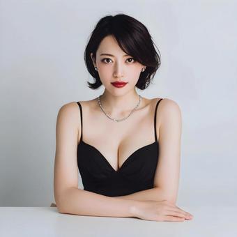 黒いトップスの女性 黒いトップスの女性の写真
