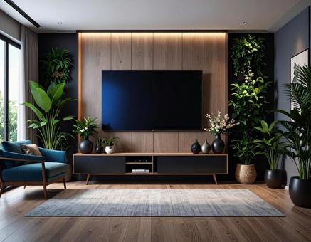 テレビのあるリビングルームの写真