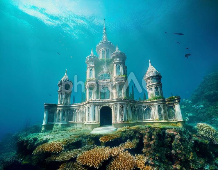 海の中のお城 海,海中,城の写真素材