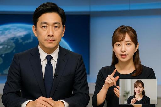 テレビ番組のワイプ枠に映る手話通訳士の写真