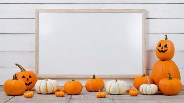 ハロウィン かぼちゃとホワイトボード ハロウィン かぼちゃとホワイトボードの写真