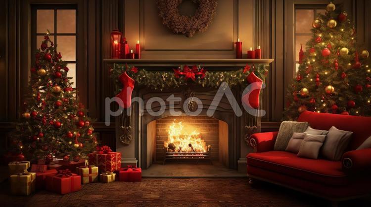 クリスマスの飾りつけをした部屋 クリスマス,飾り,ツリーの写真素材