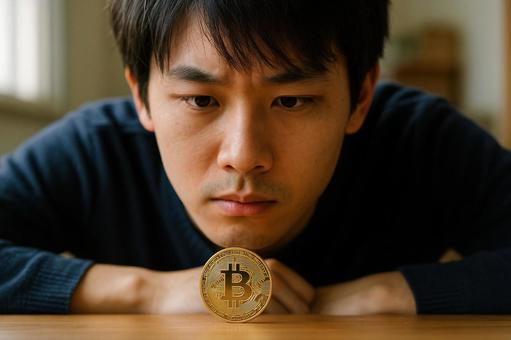 ビットコインを見る若者 ビットコインを見る若者の写真