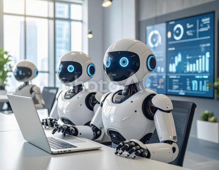 AIロボットが支援するスマートオフィス ai,ロボット,アシスタントの写真素材