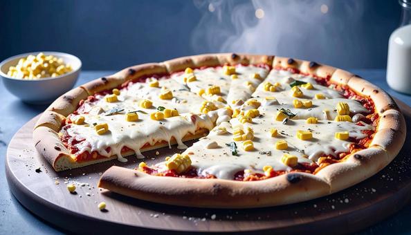 コーンたっぷりの手作りコーンマヨピザの写真