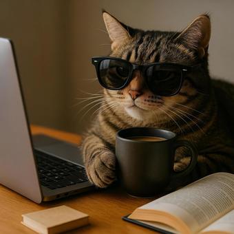 コーヒー片手に読書猫 コーヒー片手に読書猫の写真